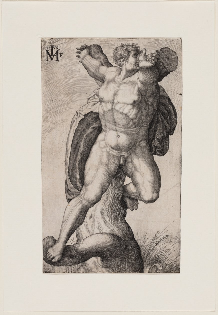 Een gekruisigde man (Haman) door Melchior Lorck