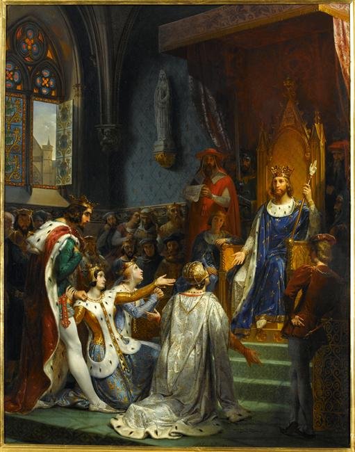 Koning Jan II de Goede ontvangt in het Louvre de Onderwerping van Karel II de Slechte, koning van Navarra, 1354 door Merry Joseph Blondel
