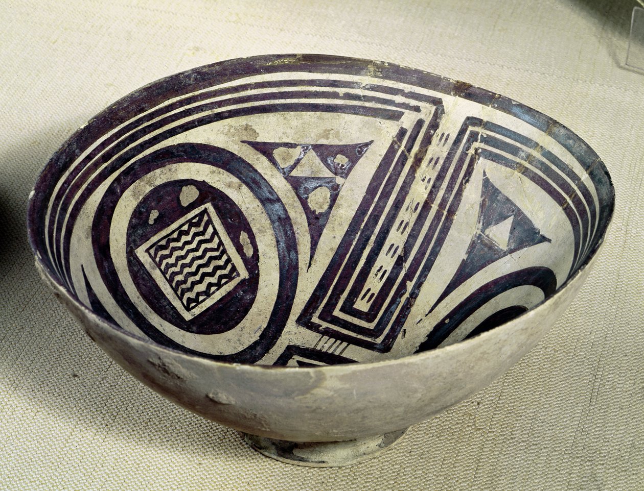 Kom versierd met een geometrisch patroon, Stijl I, uit Susa, Iran, 3100-3000 v.Chr. (terracotta) door Mesopotamian
