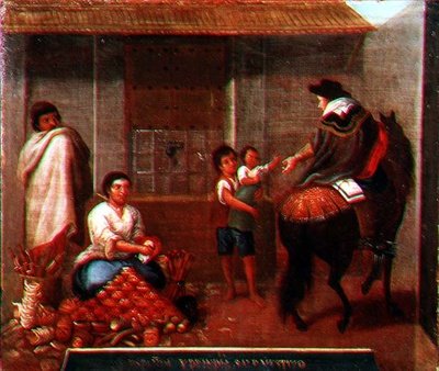 Een marktscène door Mexican School
