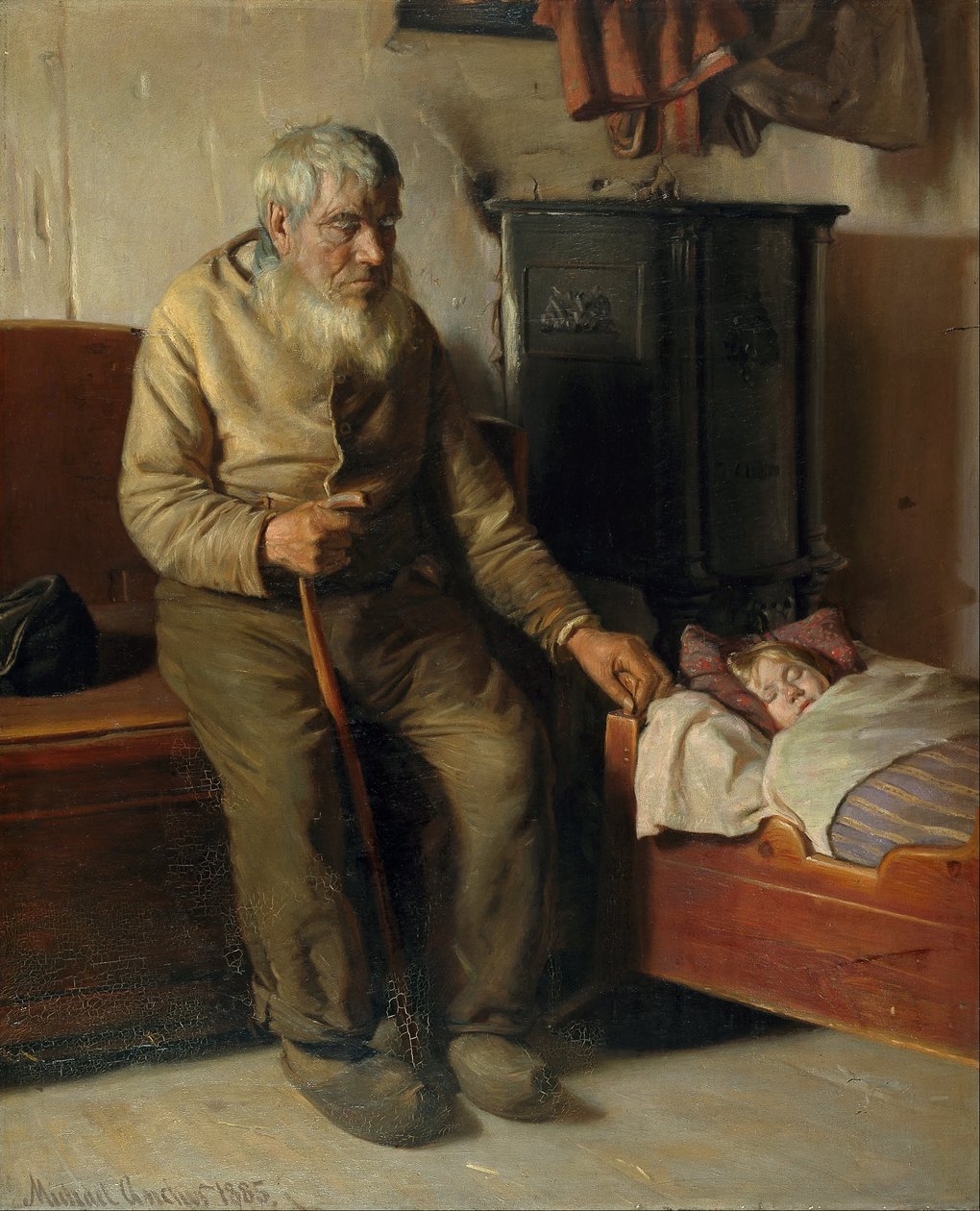 Blinde Kristian zorgt voor een kind door Michael Peter Ancher