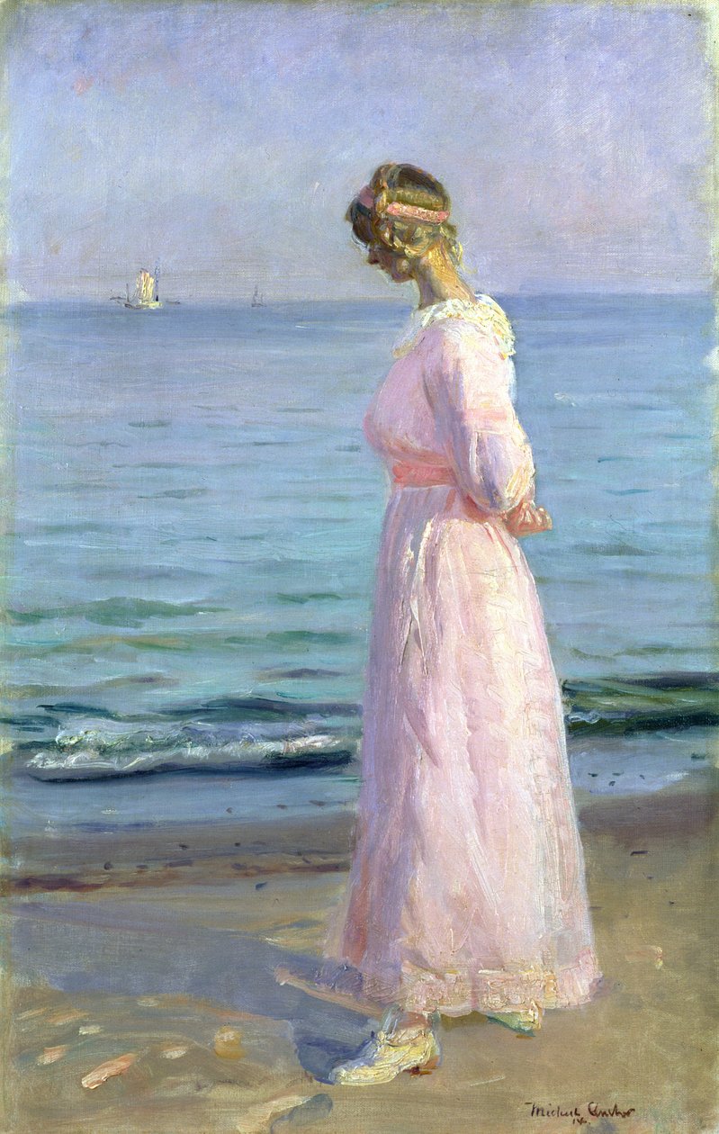 Meisje in een roze jurk, 1914 door Michael Peter Ancher