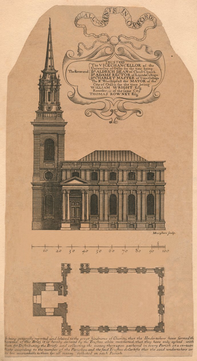 Allerheiligen in Oxford, 1720s door Michael Burghers