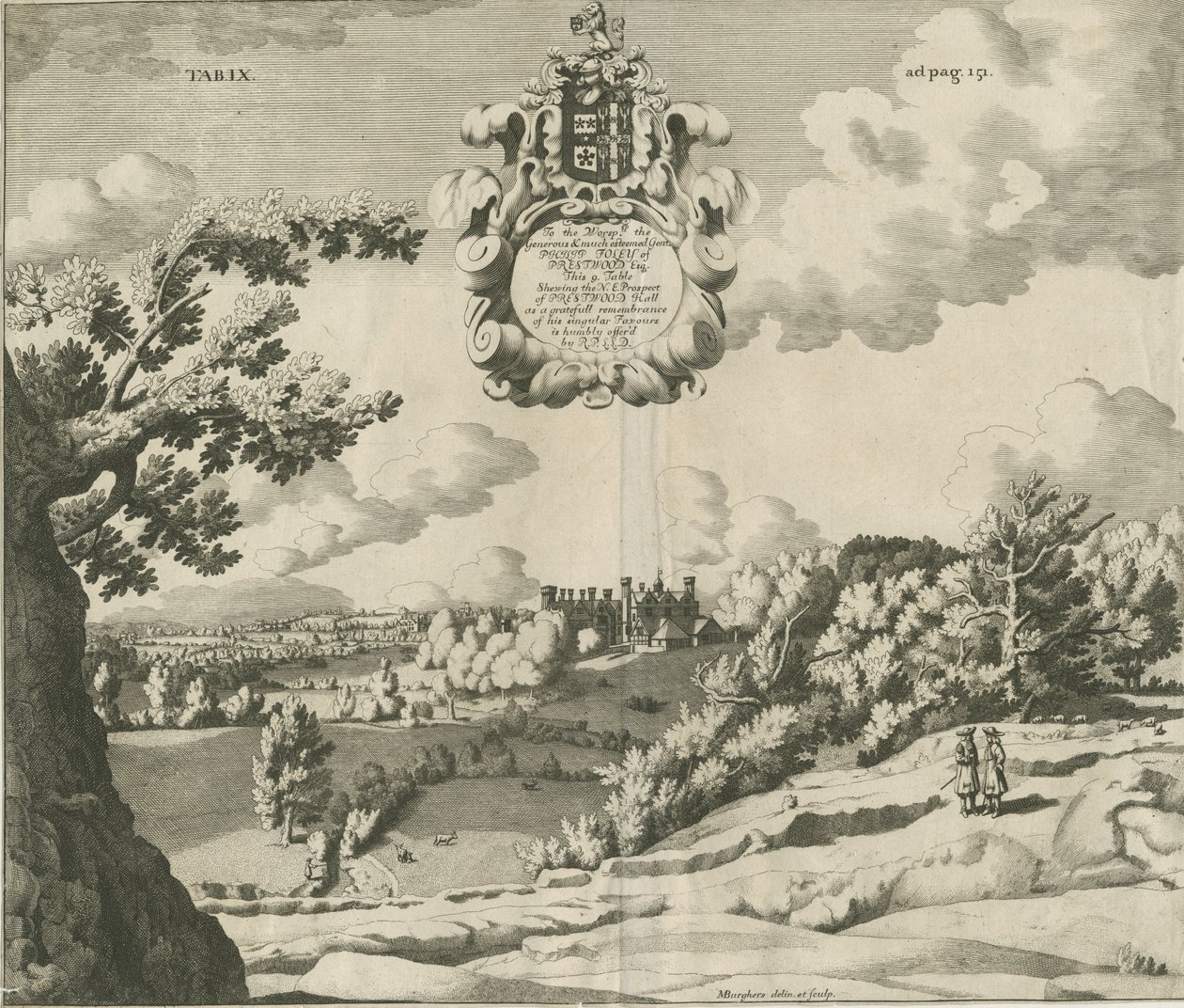 Prestwood Hall: gravure, nd [1653-1727] door Michael Burghers