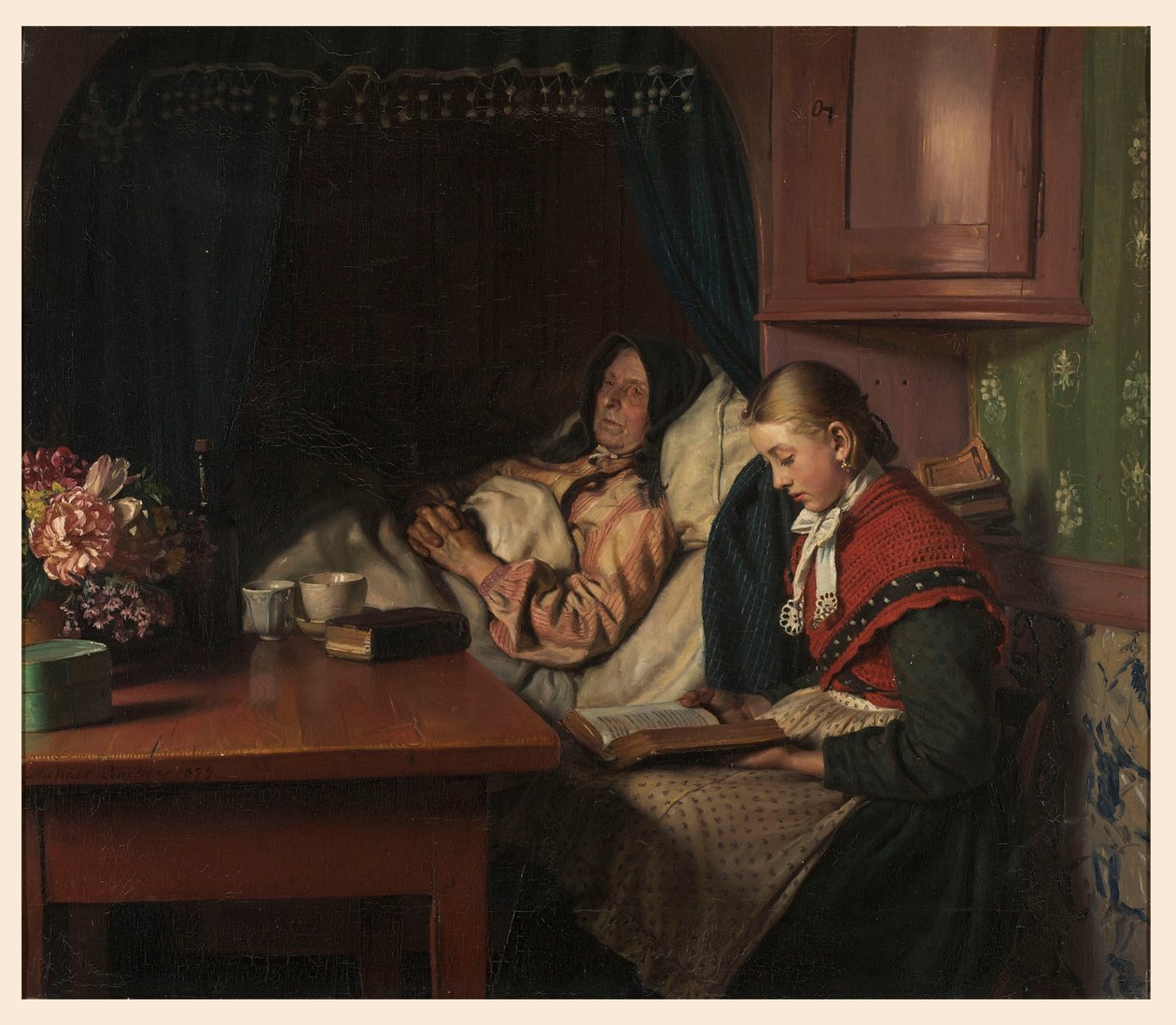 Bij het ziekbed van grootmoeder door Michael Peter Ancher