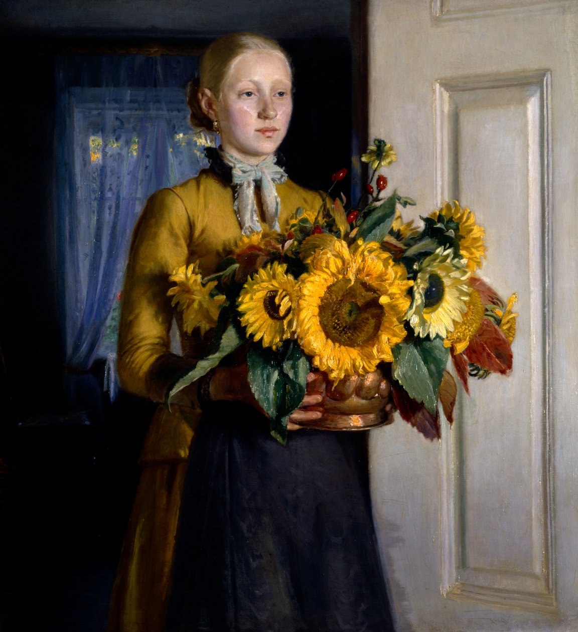 Meisje met Zonnebloemen door Michael Peter Ancher