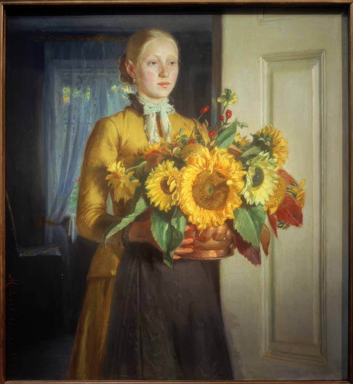 Meisje met zonnebloemen door Michael Peter Ancher