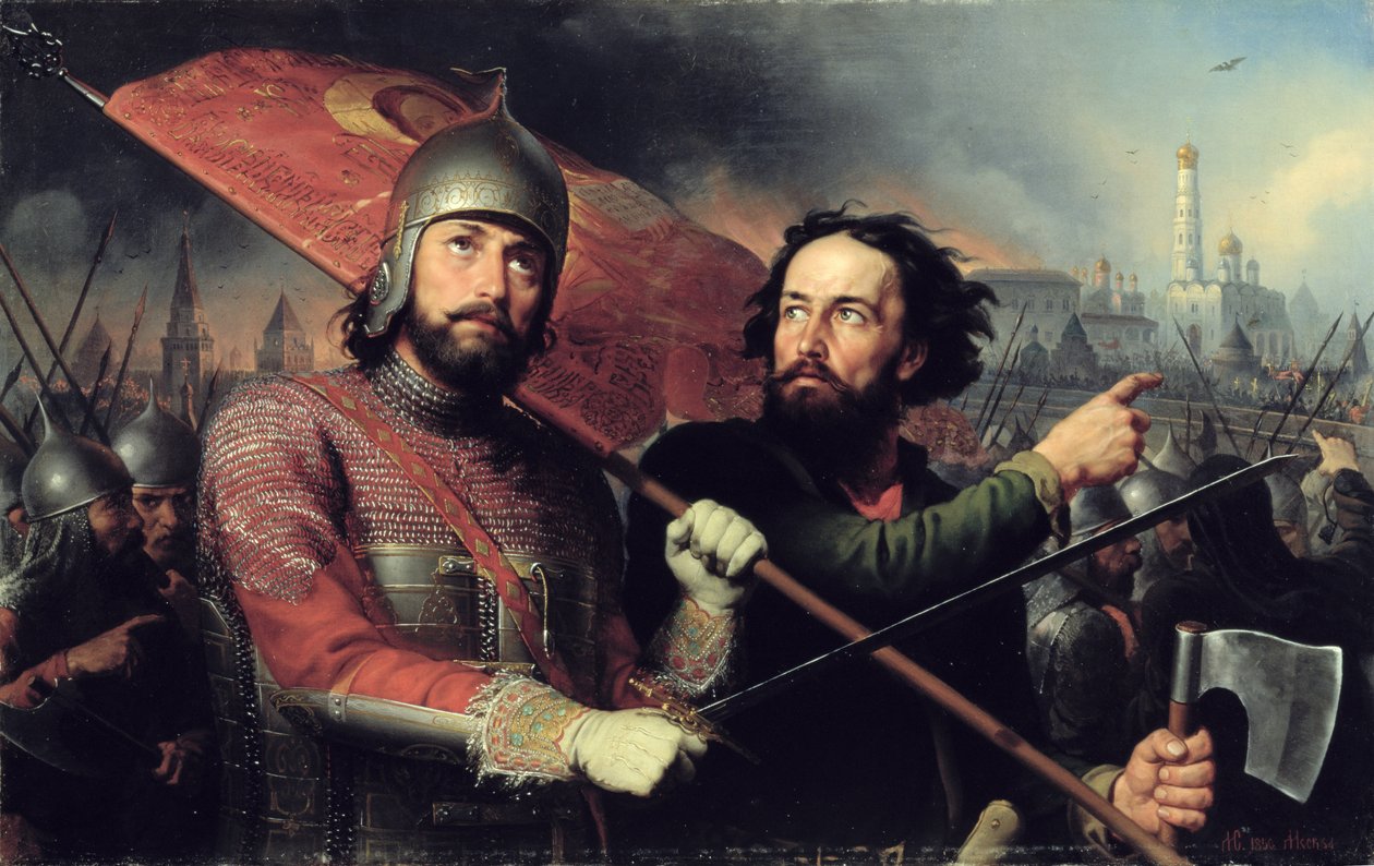 De Nationale Opstand van Kuzma Minin en Graaf Dmitry Pozharsky, 1850 door Michail Ivanovich Skotti
