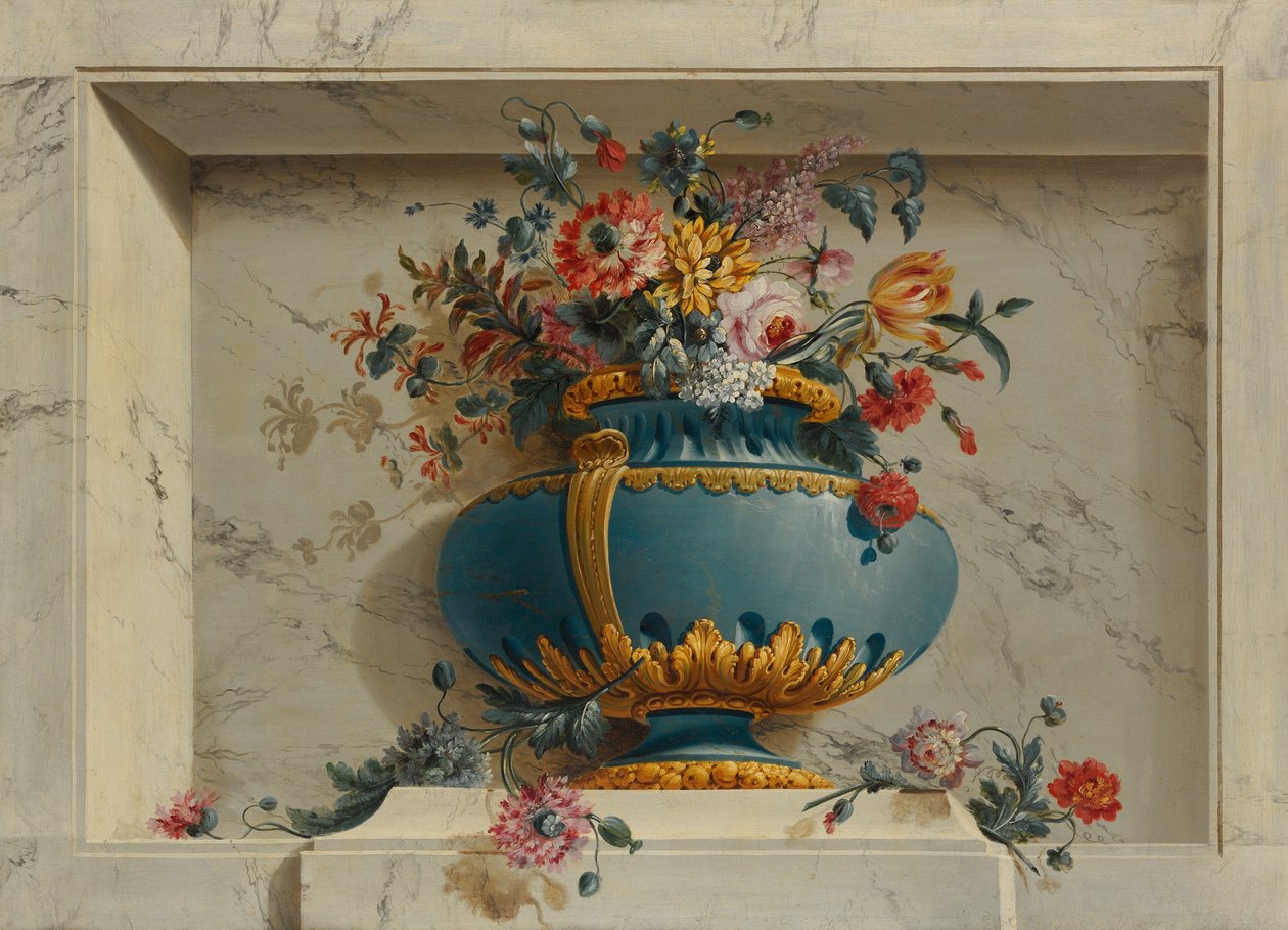 Vaas met bloemen in een nis door Michel Bruno Bellenge
