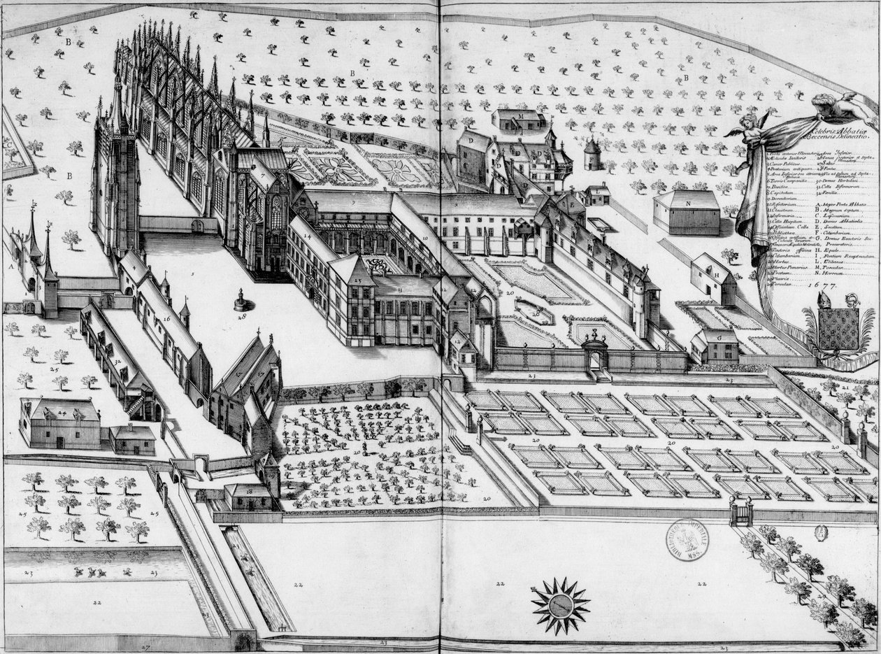 Abdij Notre Dame du Bec. Algemeen uitzicht in 1677 door Michel Germain