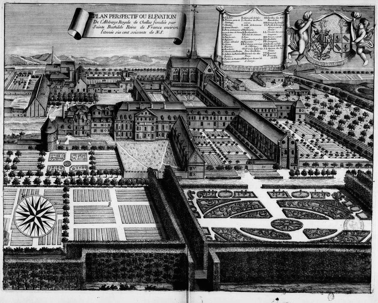 Abdij van Chelles in 1688 door Michel Germain