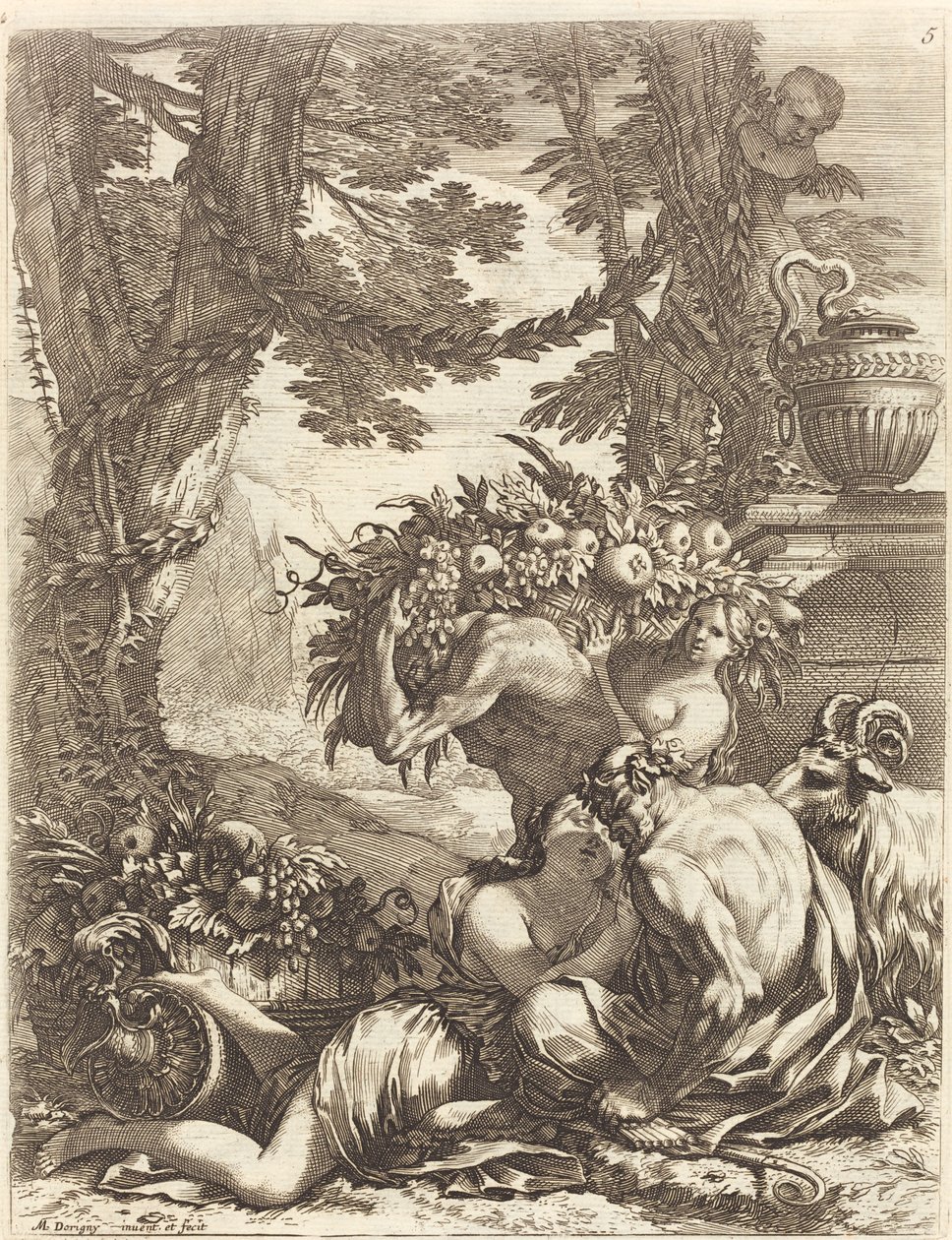 Faun omhelst een Bacchante door Michel Dorigny