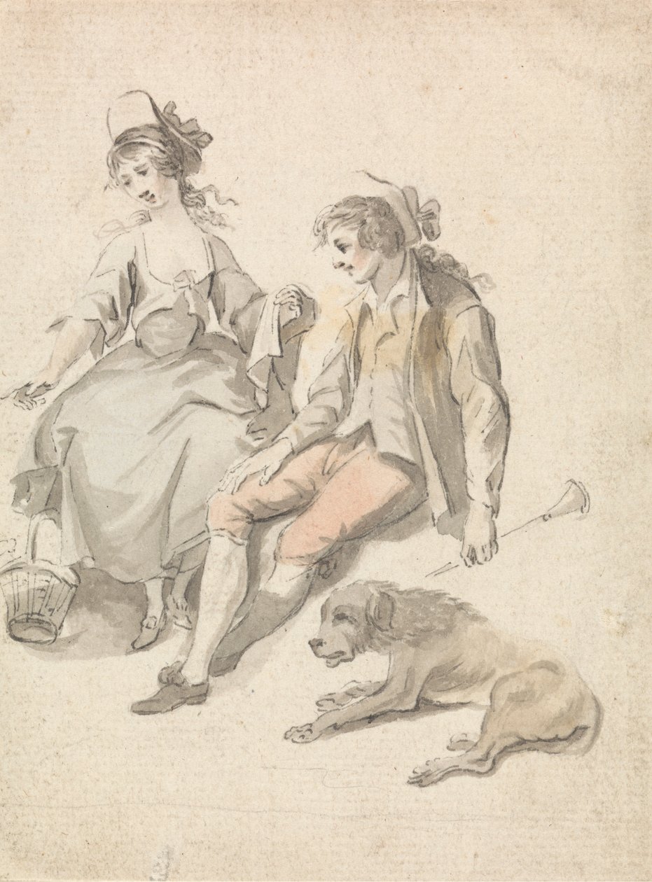 Herder, herderin en hond door Michel Vincent Brandoin
