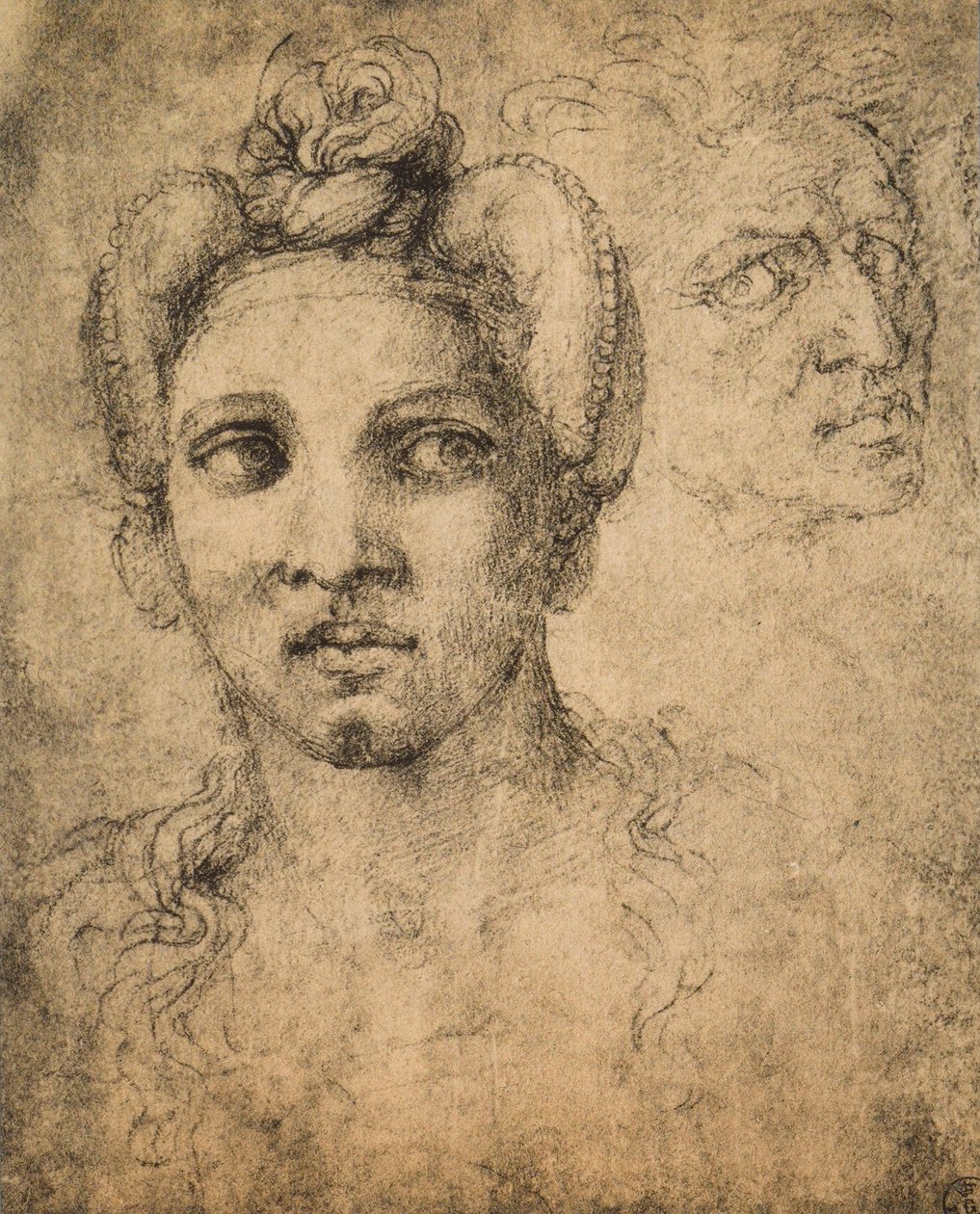 Vrouwelijk hoofd, tekening door Michelangelo door Michelangelo Buonarroti