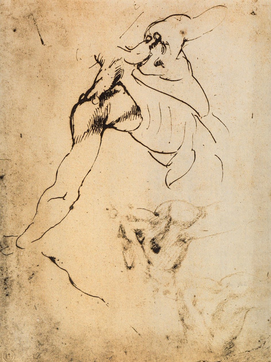 Mannelijke anatomische studie; tekening door Michelangelo door Michelangelo Buonarroti
