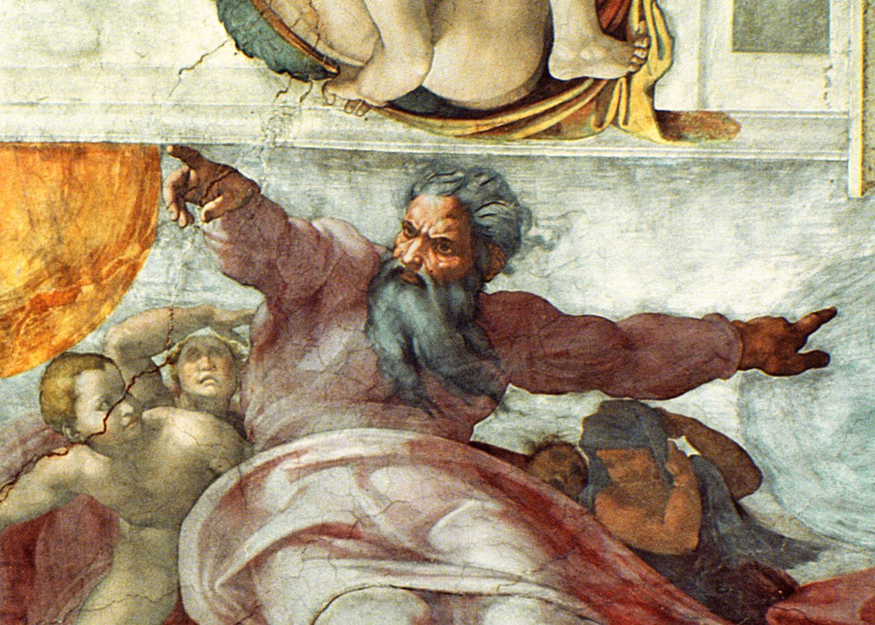 Sixtijnse Kapel Plafond: Schepping van de Zon en de Maan, 1508-12 (detail) door Michelangelo Buonarroti