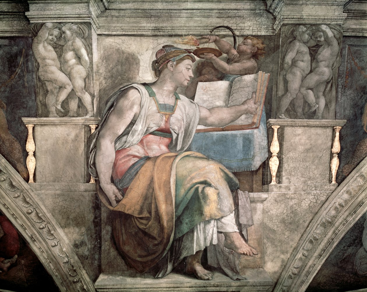 Sixtijnse Kapel Plafond: Erythraeïsche Sibylle door Michelangelo Buonarroti