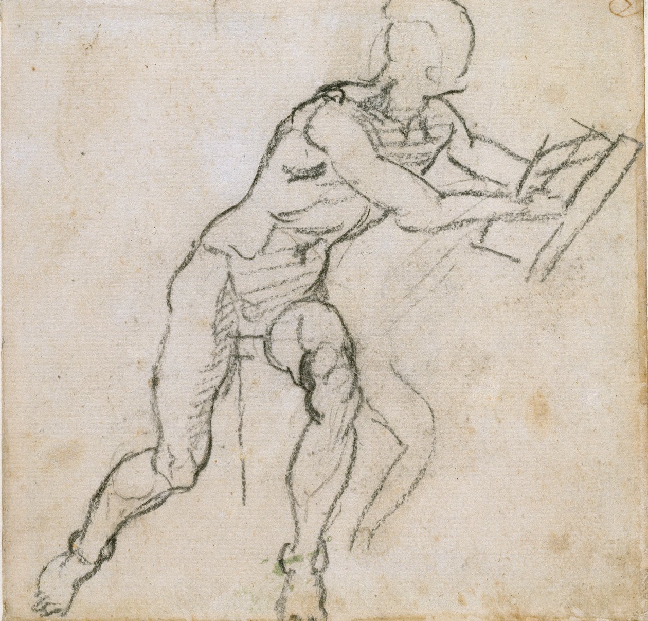 Een Naakte Zittende Man, ca. 1490-1560 door Michelangelo Buonarroti