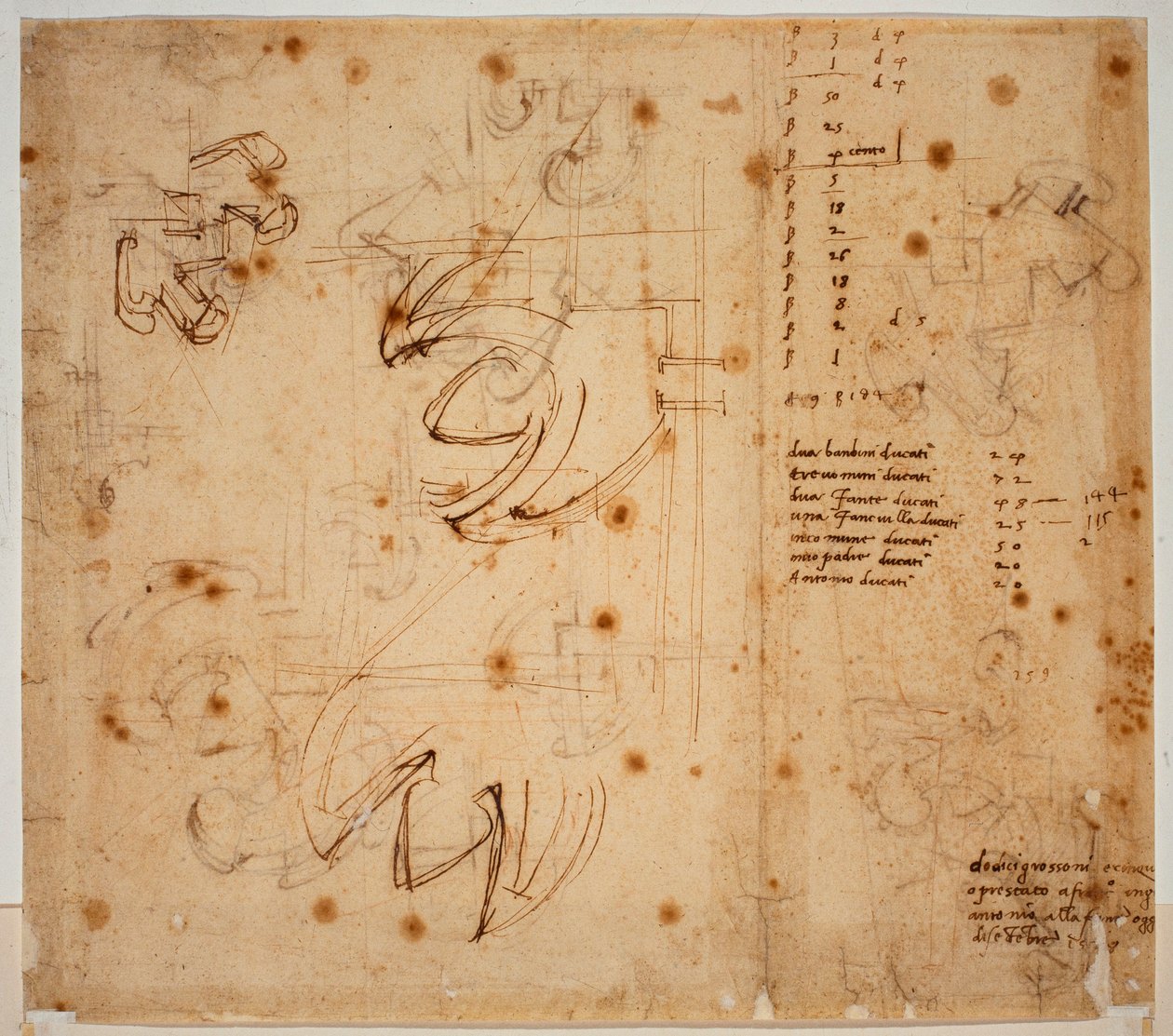 Autograafstudies en tellingen door Michelangelo Buonarroti