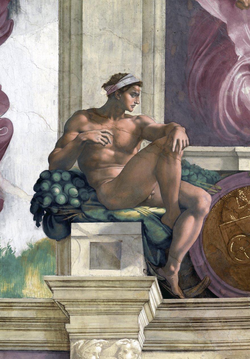 Ignudo (Sixtijnse Kapel plafond in het Vaticaan) door Michelangelo Buonarroti
