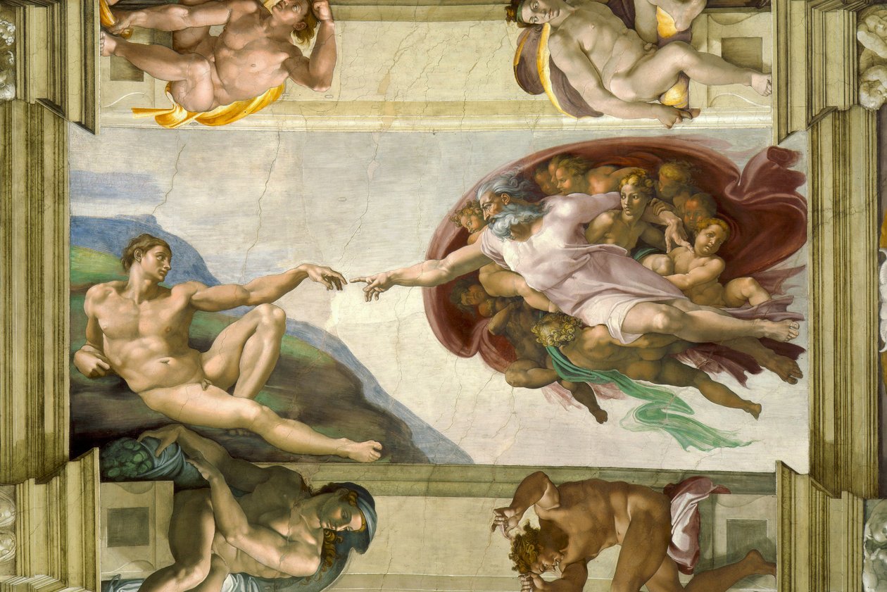 Sixtijnse Kapel Plafond (1508-12): Schepping van Adam door Michelangelo Buonarroti
