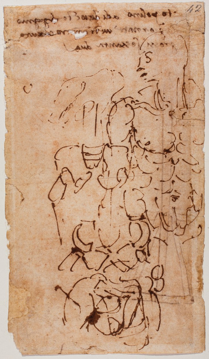 Ongeïdentificeerde schets en handgeschreven inscriptie door Michelangelo Buonarroti