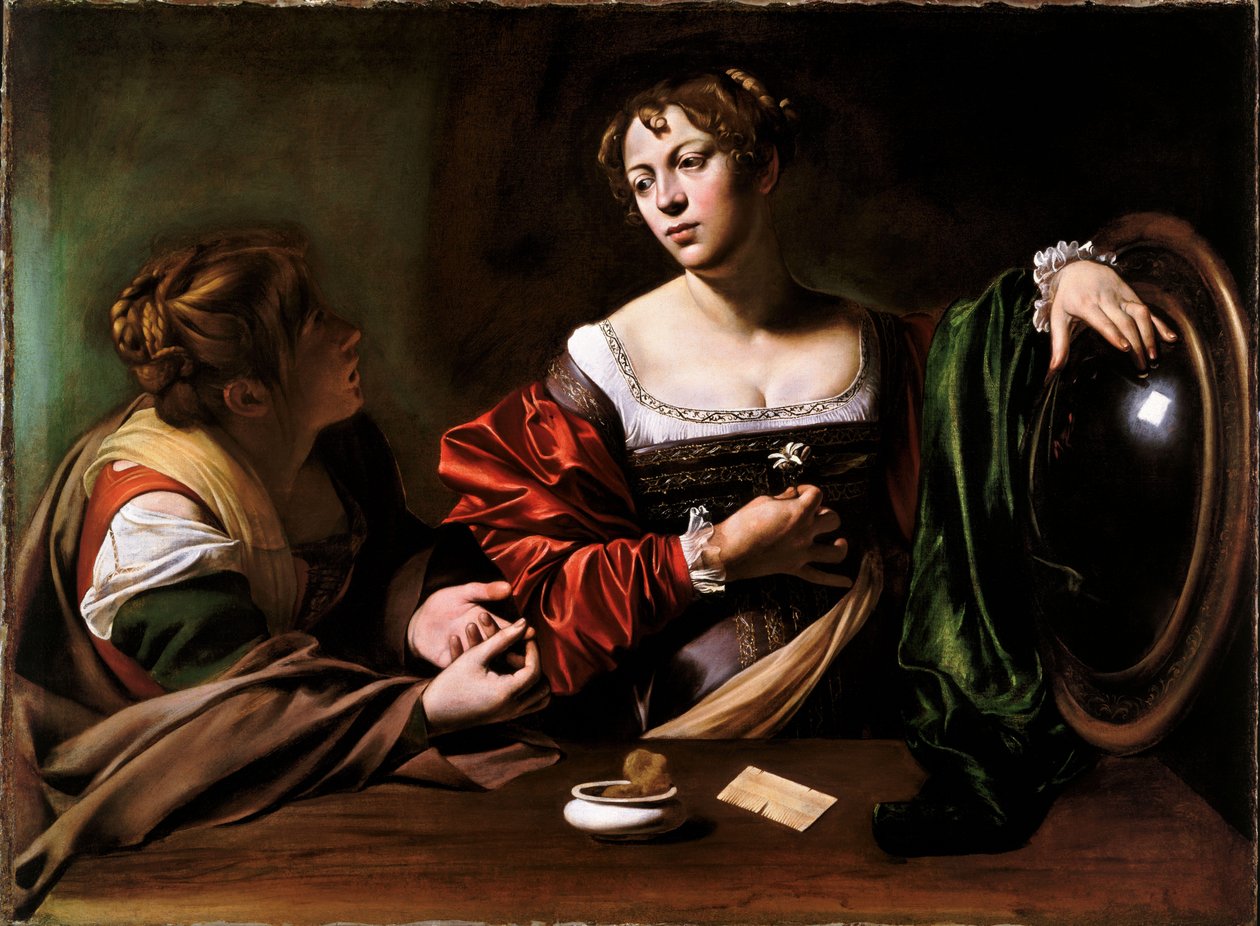 Martha en Maria Magdalena door Michelangelo Merisi da Caravaggio