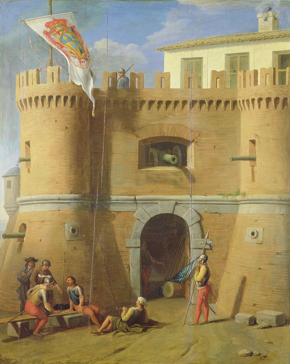 Soldaten buiten een Versterkt Kasteel door Michele Giambono