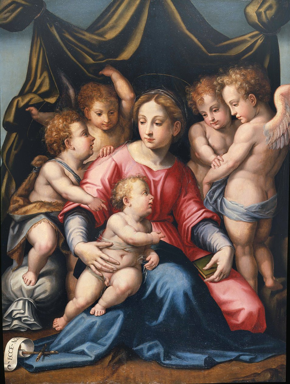 Madonna met Kind, San Giovannino en Engelen door Michele di Ridolfo Tosini