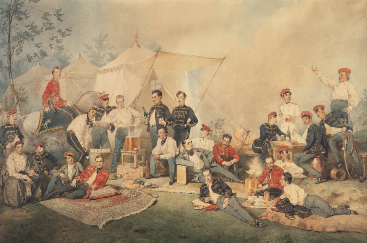 Huzarenfeest, 1873 door Mihaly von Zichy