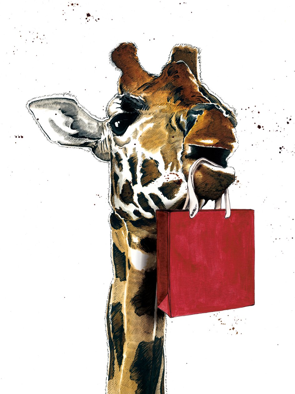 Verjaardag Giraffe op Wit, 2020 door Mike Davis