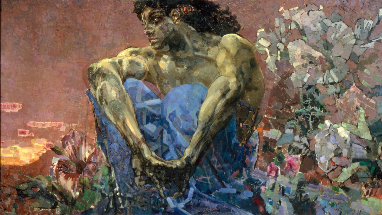 Demon zittend in een tuin, 1890 door Mikhail Aleksandrovich Vrubel