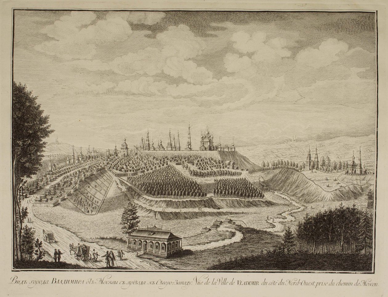 Uitzicht op de stad Vladimir, 1769 door Mikhail Ivanovich Makhaev