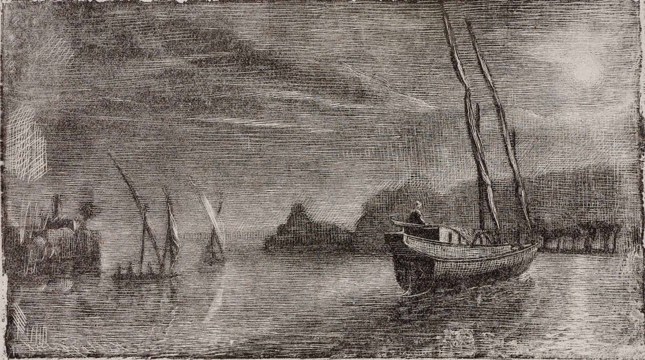 Zonder titel (Boten in de haven) door Miner Kilbourne Kellogg