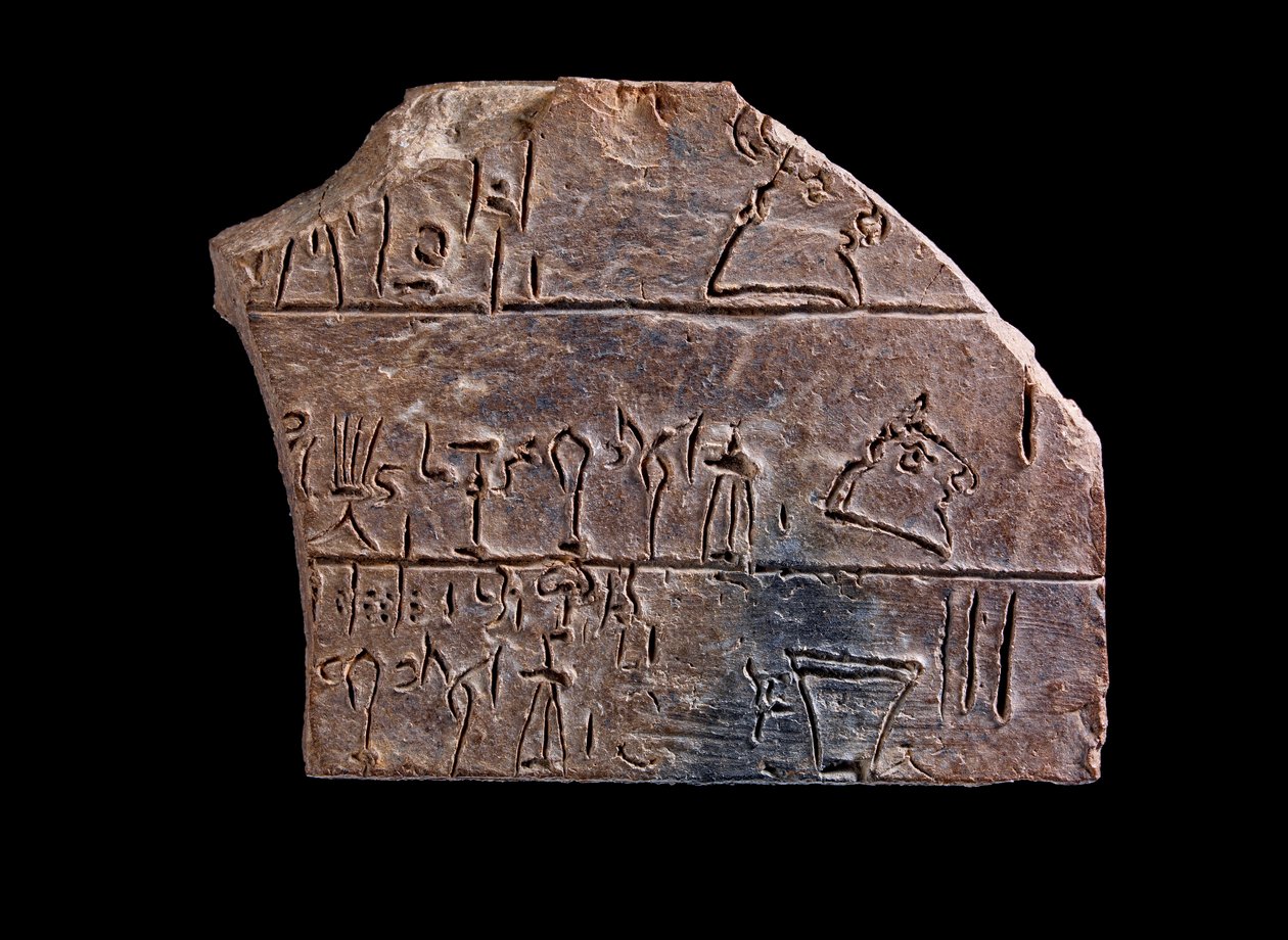 Fragment van een tablet gegraveerd in Lineair B, Knossos, laat-Minoïsch, ca. 1450 v.Chr. door Minoan