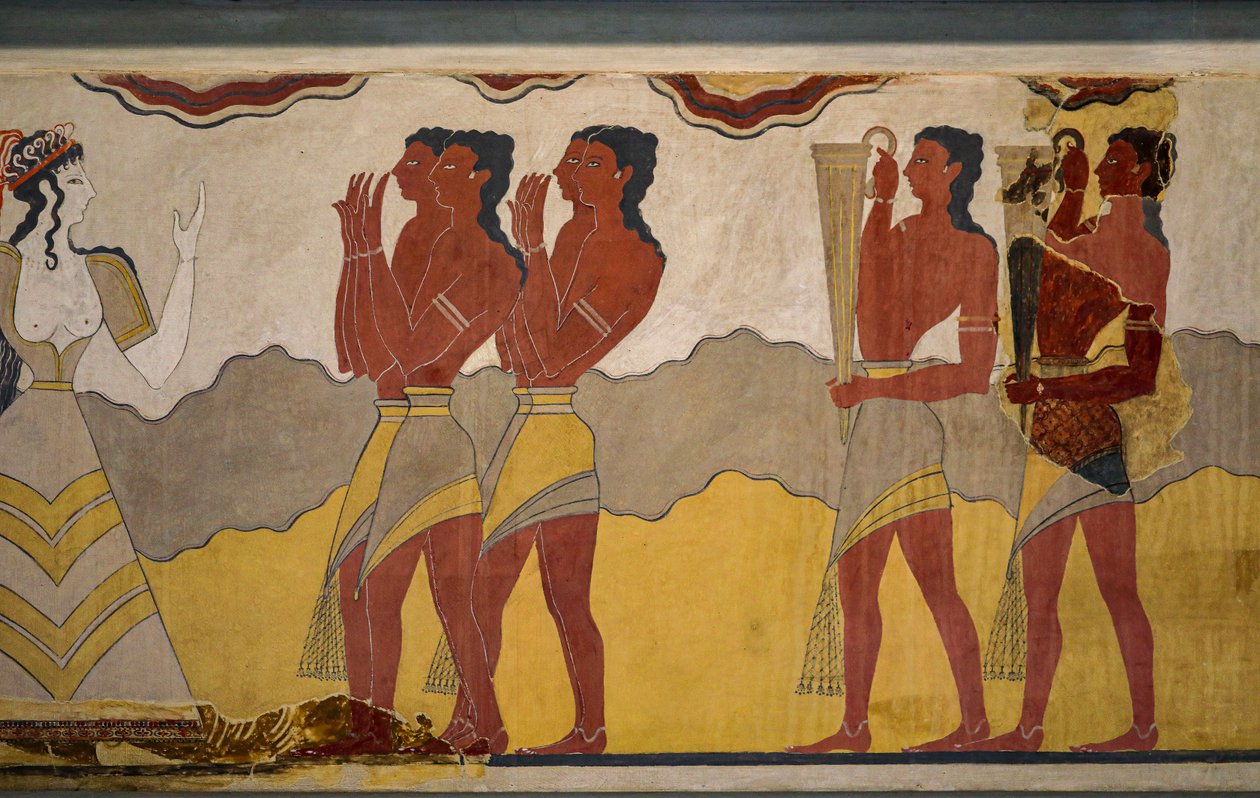 Reconstructie van de processie fresco door Minoan