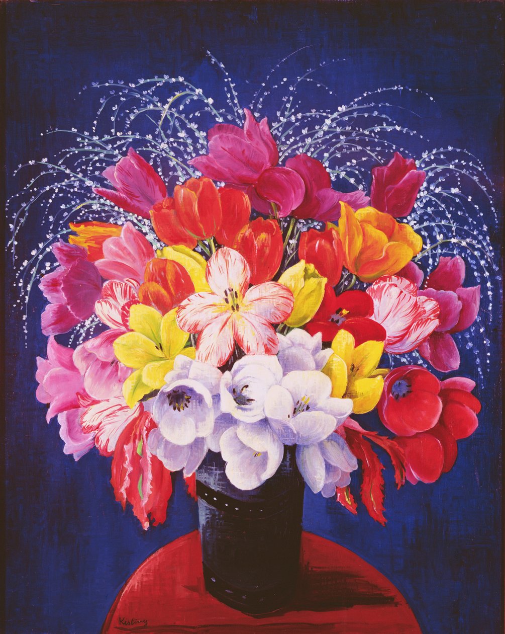 Boeket tulpen (olieverf op doek) door Moise Kisling