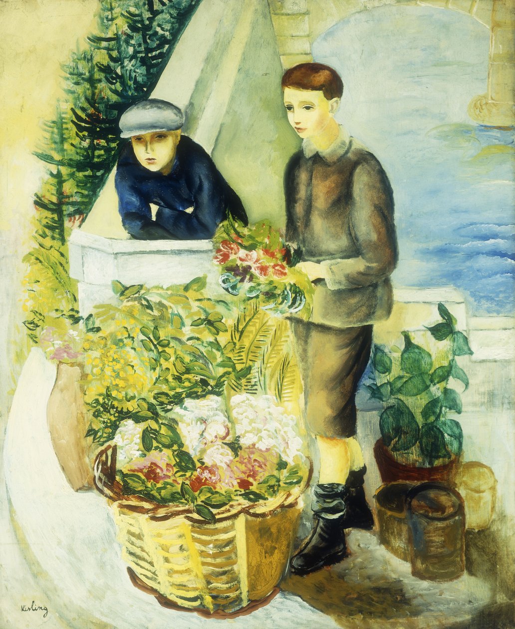 Bloemenverkopers; Marchands de Fleurs door Moise Kisling