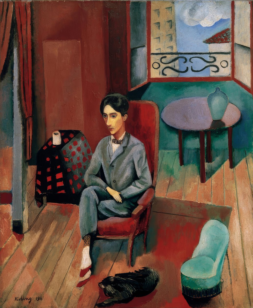 Jean Cocteau zittend in zijn atelier door Moise Kisling