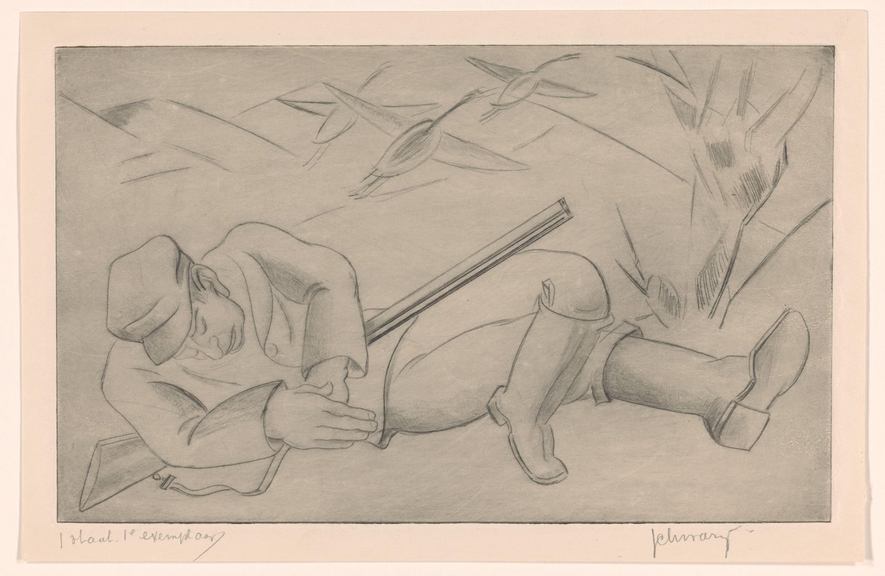 Slapende jager door Mommie Schwarz (signed by artist)