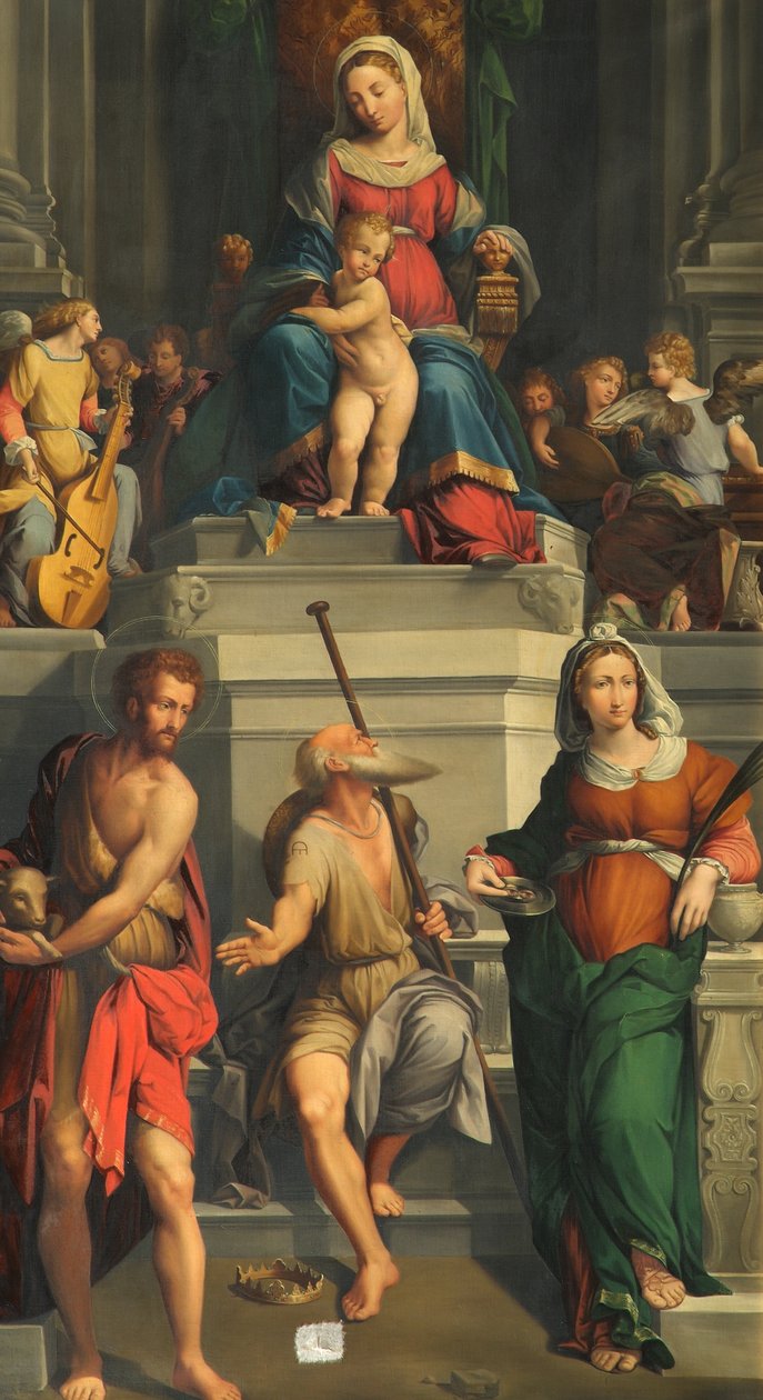 Troonende Madonna met Heiligen door Monogrammist E. D.