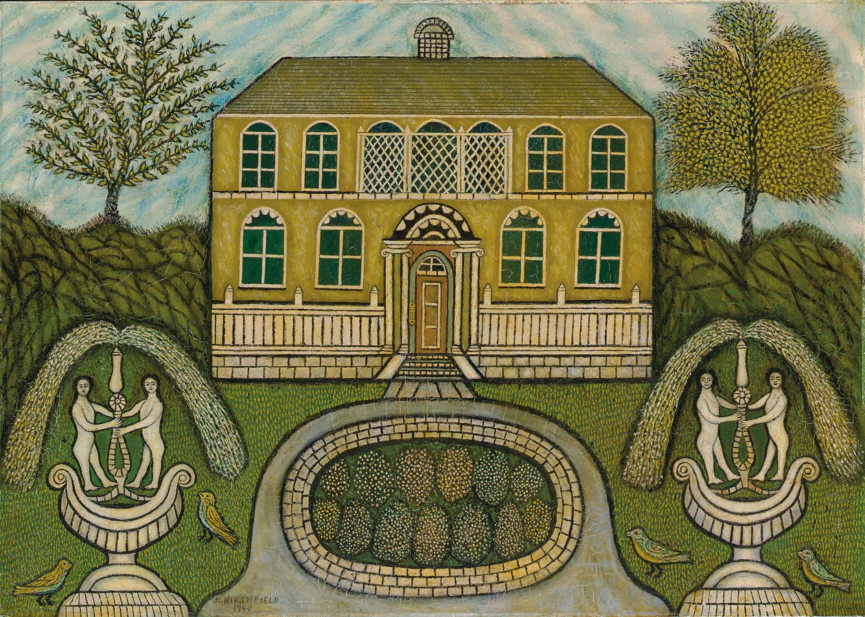 Huis met waterfonteinen door Morris Hirshfield