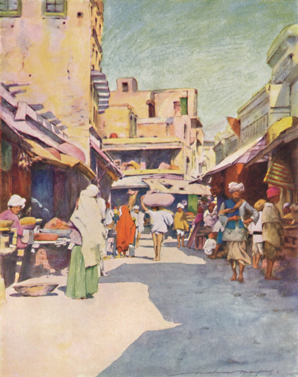 Een bazaar in Amritsar, 1905 door Mortimer Ludington Menpes