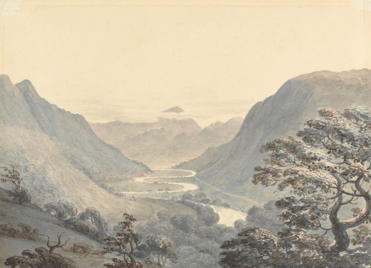 De mooie vallei en de Mowddach-rivier, Merionethshire door Moses Griffith