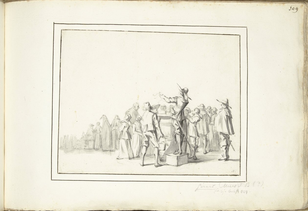 Omroeper op een marktplein door Moses Ter Borch