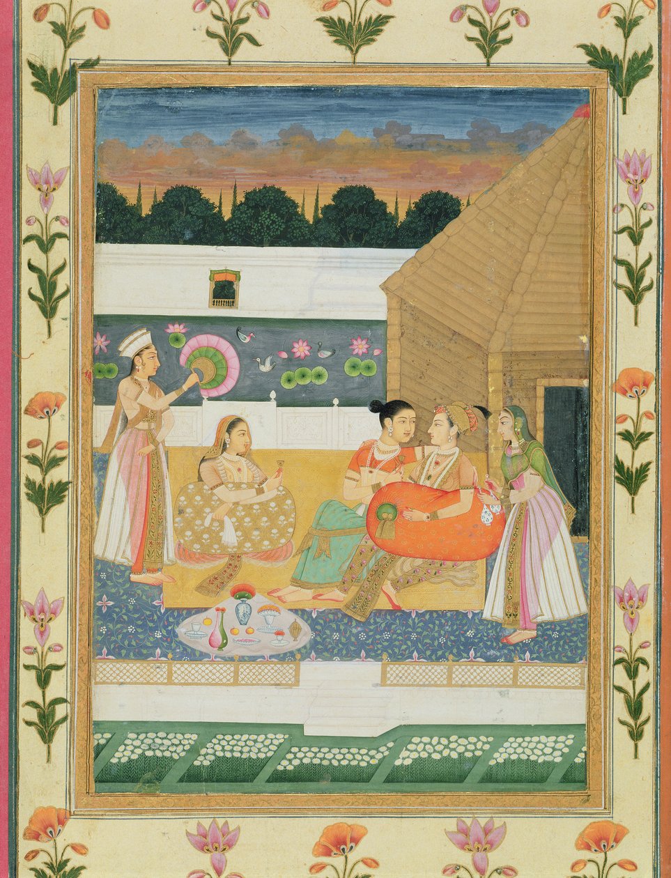 Koppel op een terras bij zonsondergang, uit het Small Clive Album door Mughal School