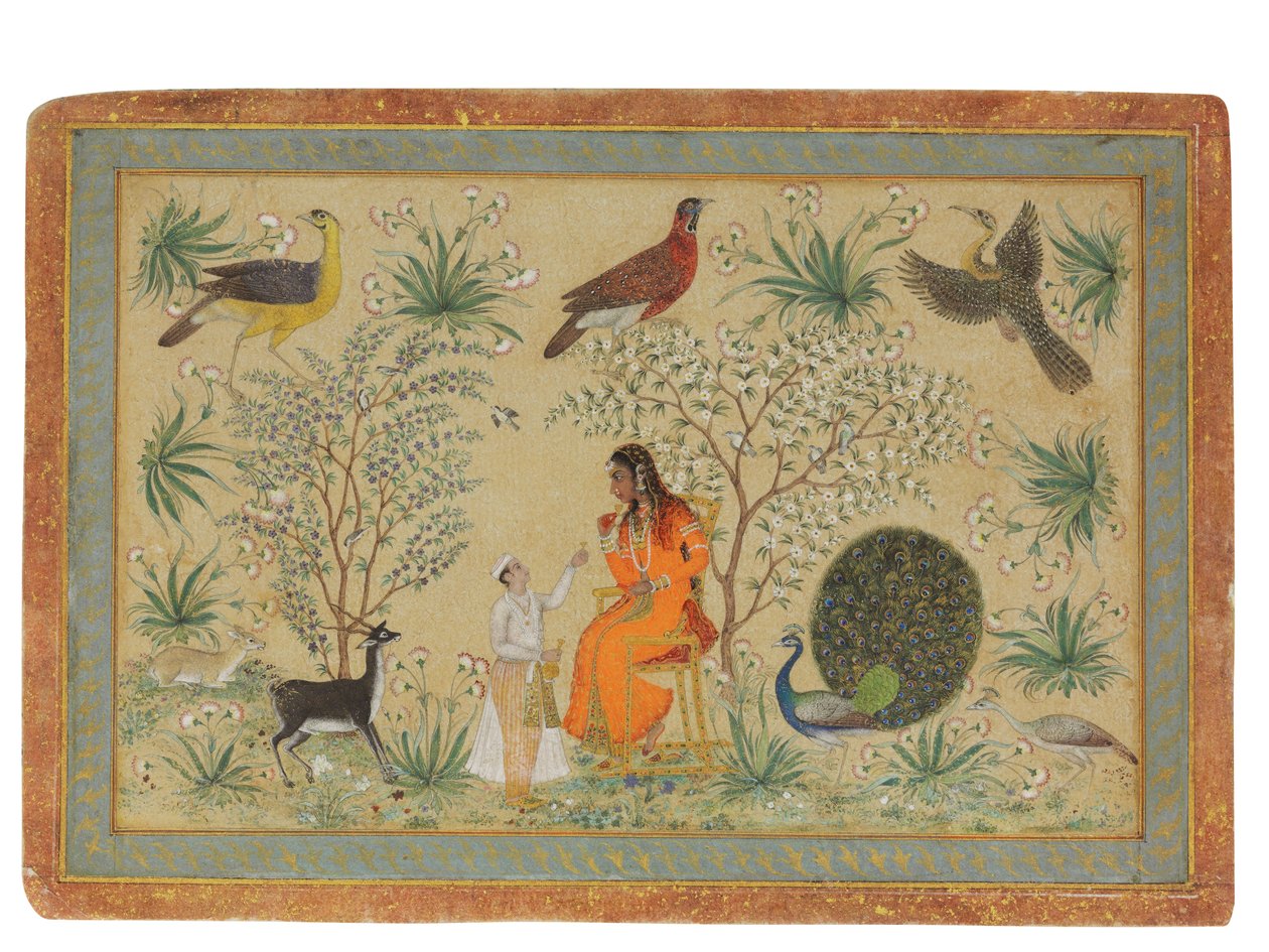 Adellijke vrouw in een tuin, ca. 1740 door Mughal School