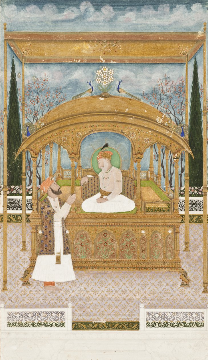 Keizer Shah Alam II op de Pauwentroon, 1801 door Musawir Khairullah
