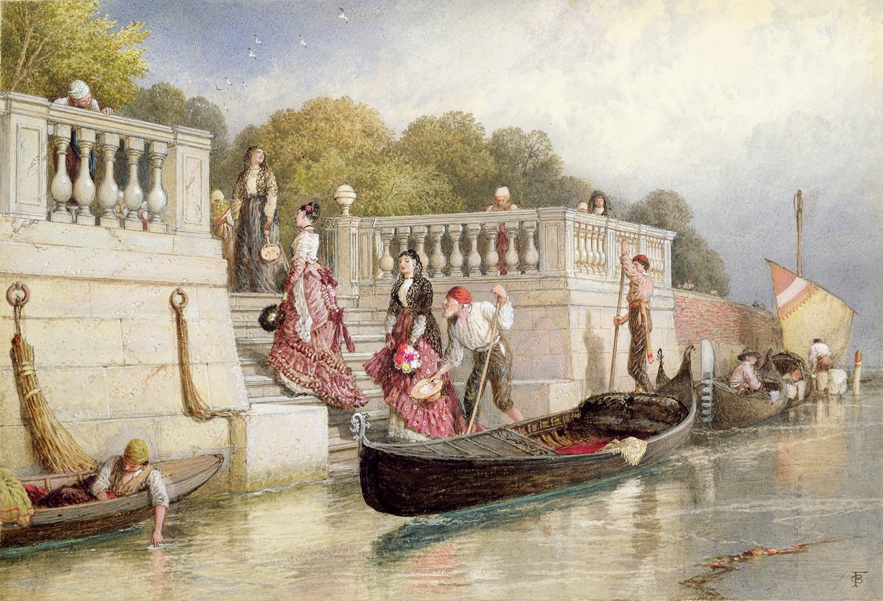 Aan land gaan vanuit de gondel, Venetië door Myles Birket Foster
