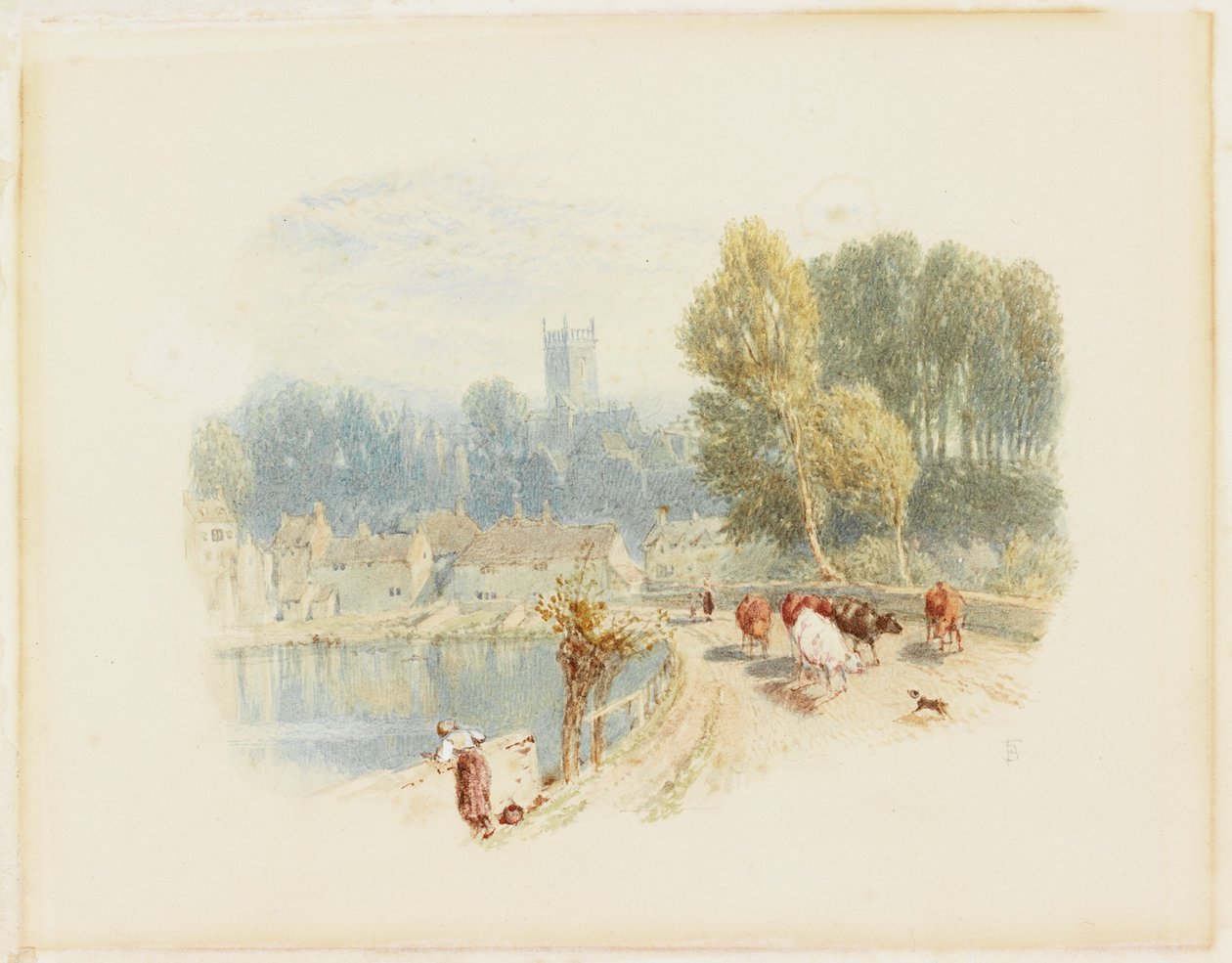 Rivierscène met Kerk door Myles Birket Foster
